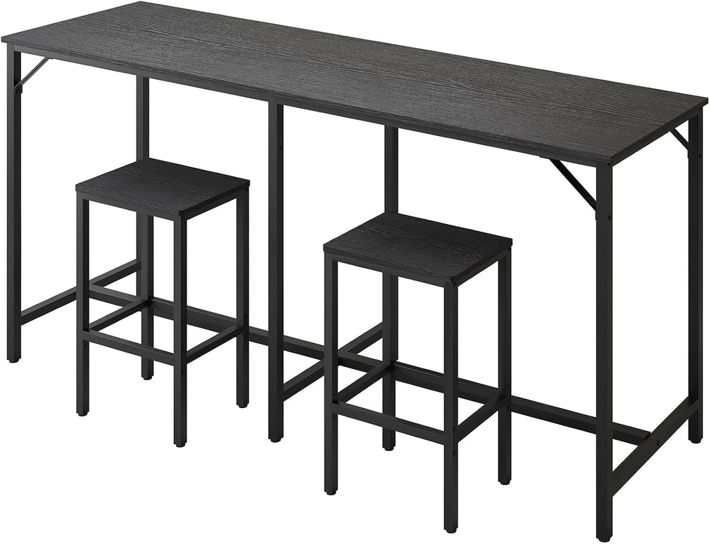 YATINEY 70.9' Bar Table and Chairs Set, Dining Table and Chair Sets, 3 Piece Counter Height Table and 2 Stools, Kithcen Table for Home Restaurant, Bar, Black BT09BB