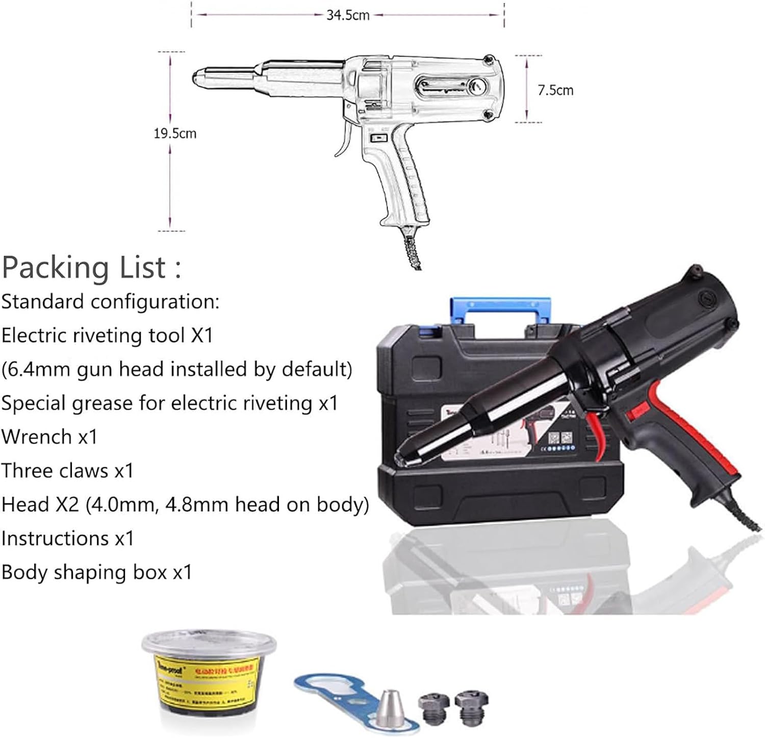 Professional Corded Rivet Tool,Electric Rivet Tool Kit,Brushless Motor,Easy to Use,for 5/32 inch to 1/4inch Rivets