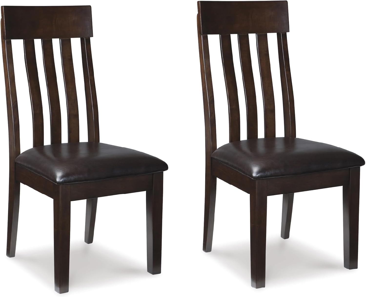 Signature Design by Ashley Haddigan Faux Leather Cushioned Rake Back Dining Chair, 2 Count, Dark Brown