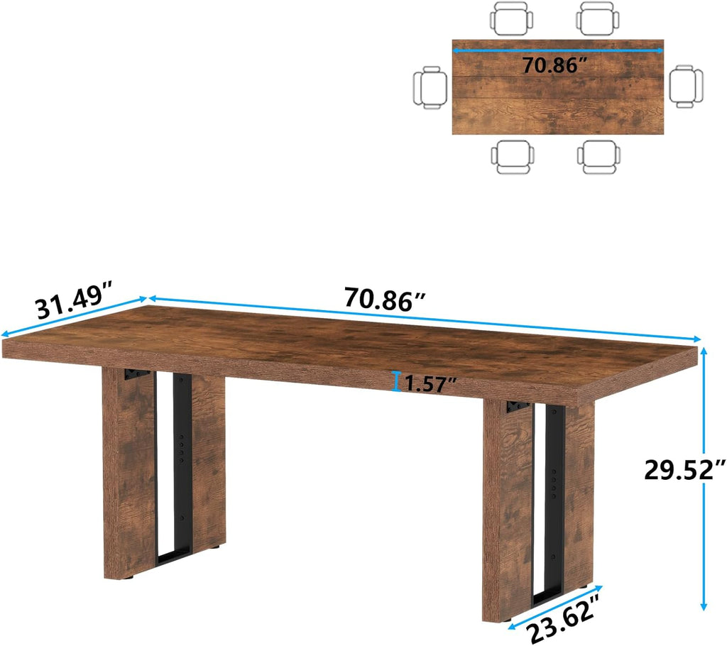 Loomie 70.8 Inch Dining Table, Rustic Farmhouse Kitchen Table for 6-8 People, Large Dinning Room Furniture Rectangle Dinner Table for Living Room, Apartment, Home Office, Rustic