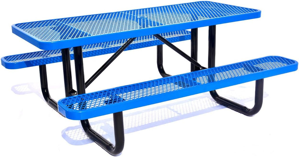 Heavy Duty 6' Rectangular Picnic Table, Expanded Metal,(72' Long) (Blue)