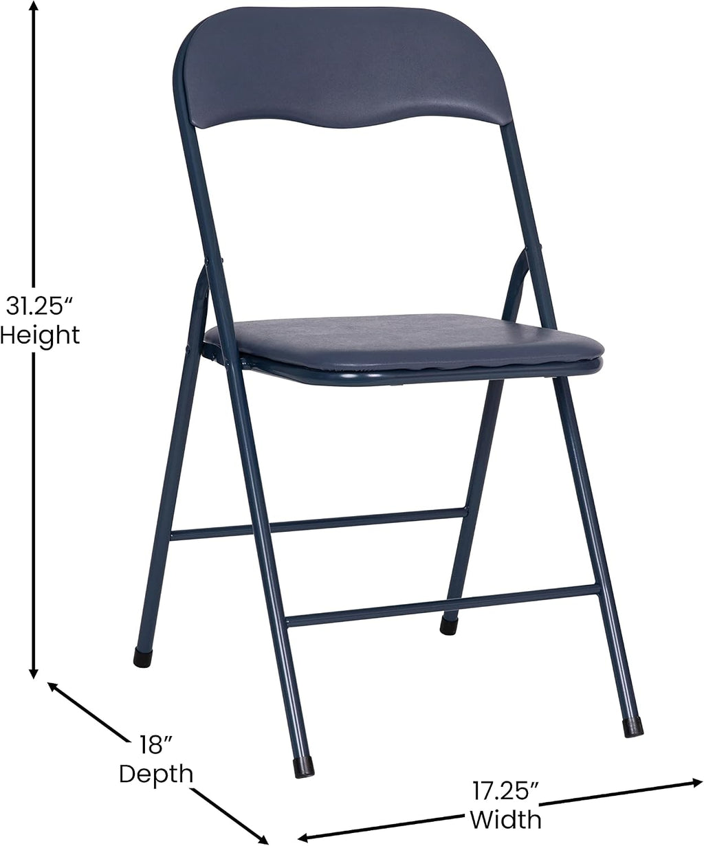 EMMA + OLIVER 5-Piece Multipurpose Folding Card Table and Chairs Set for 4 Players, Padded Top Portable Square Folding Table and Chairs Set, Navy