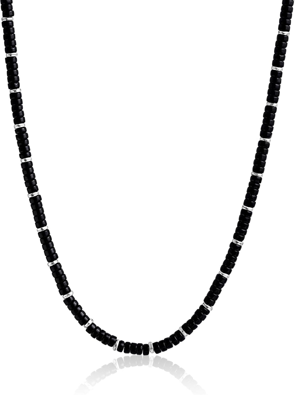 JEANRACHEL JEWELRY Men's 3-Piece Necklace Layering Set - Hammered Link Chain, Box Chain & Black Onyx Beads - Midnight Bundle