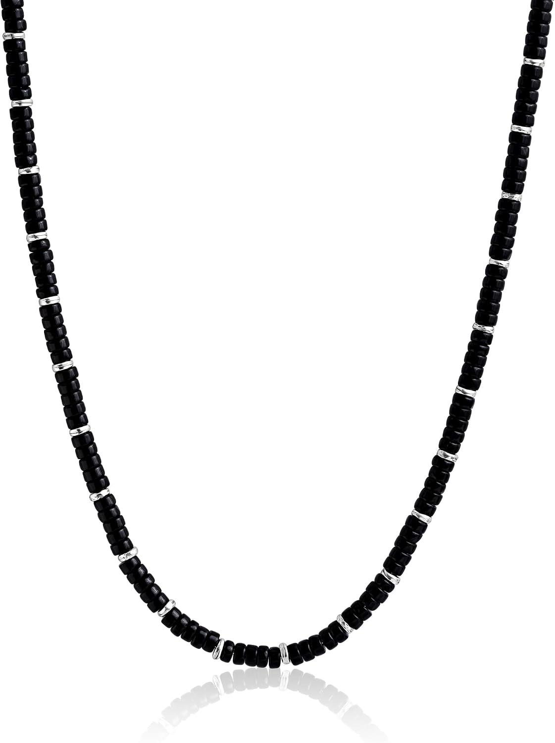 JEANRACHEL JEWELRY Men's 3-Piece Necklace Layering Set - Hammered Link Chain, Box Chain & Black Onyx Beads - Midnight Bundle