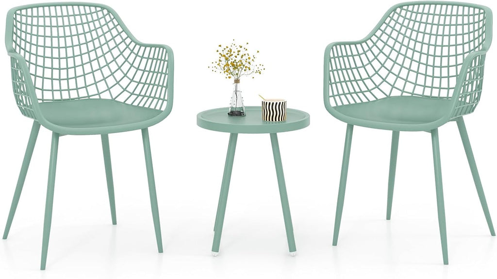 Tangkula 3 Piece Patio Bistro Set, All Weather Heavy Duty Table and Chairs Set of 2 with Widen Seats, Outdoor Furniture Set for Porch, Balcony, Backyard (Green)