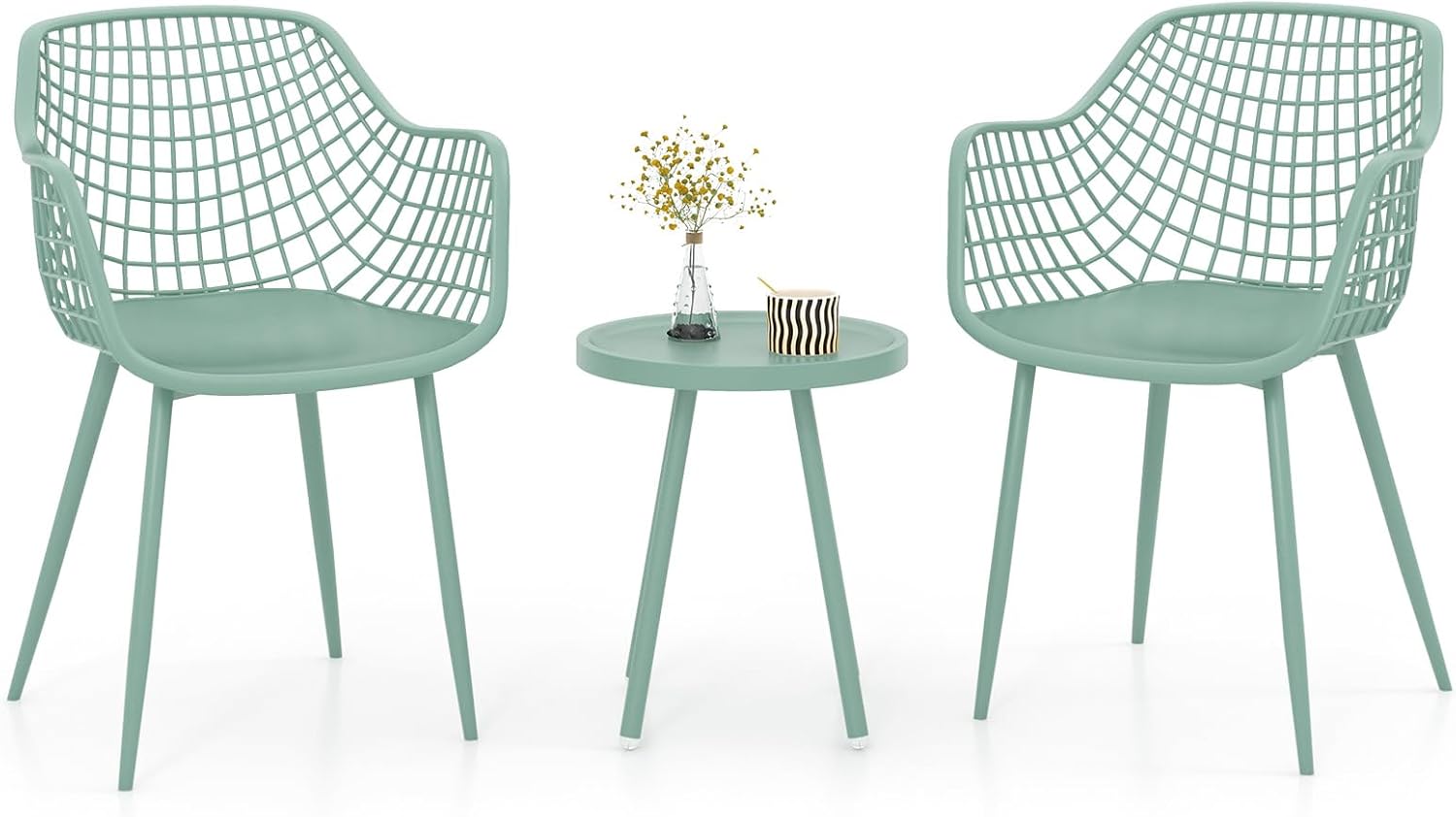 Tangkula 3 Piece Patio Bistro Set, All Weather Heavy Duty Table and Chairs Set of 2 with Widen Seats, Outdoor Furniture Set for Porch, Balcony, Backyard (Green)