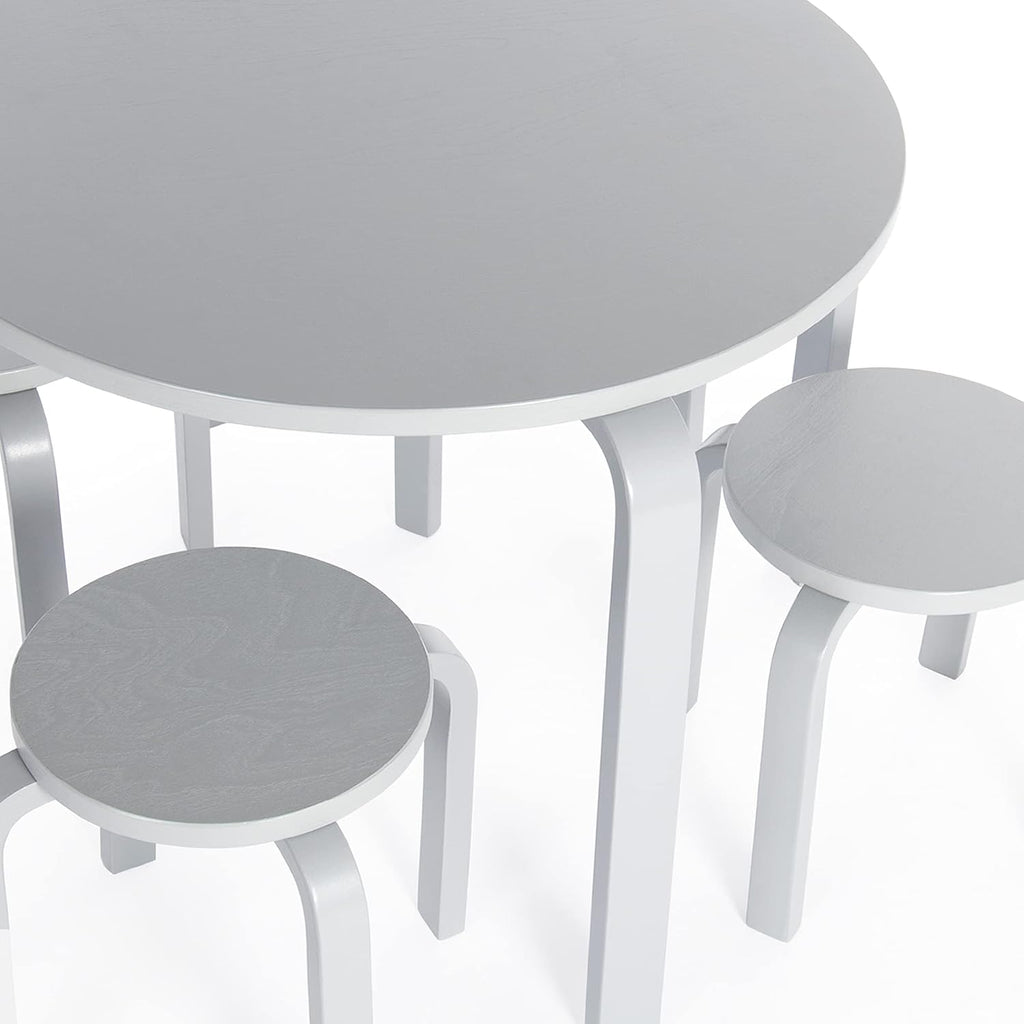 Guidecraft Nordic Table and Stools Set for Toddlers: Gray - Stacking Bentwood Stools with Curved Wood Activity Play Table - Toddler's Modern Kitchen, Playroom and Classroom Furniture