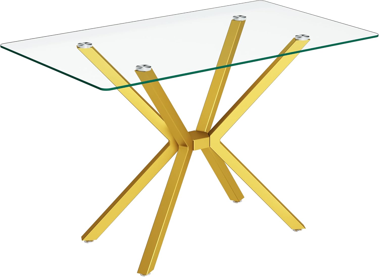 Dining Table Modern Tempered Glass Dinner Table, Rectangle Kitchen Table with Sturdy Metal Legs, Contemporary Minimalist Design, Ideal for Dining Room, Kitchen, or Small Spaces (Golden, 47.24')