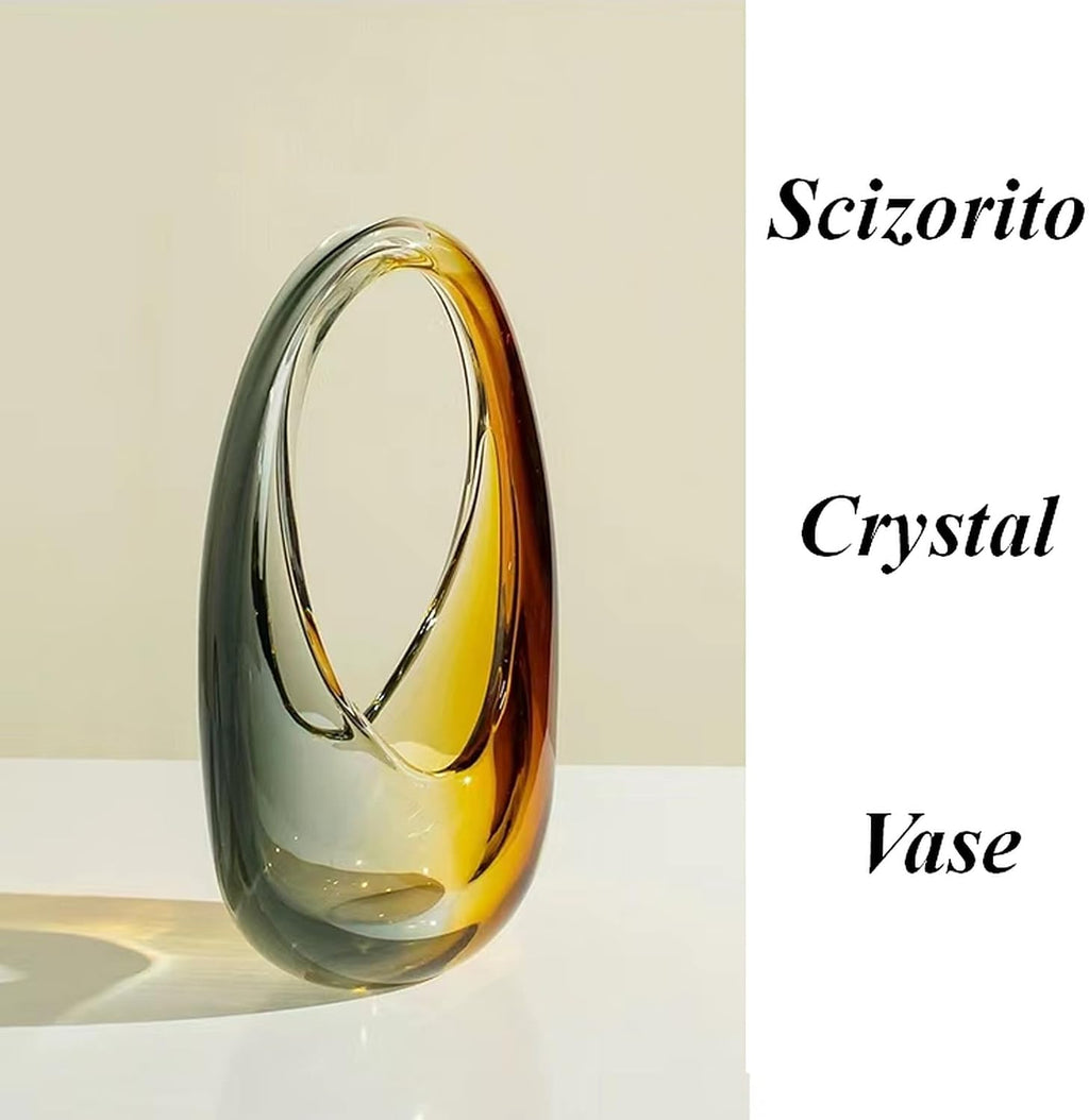 Crystal Vase, Modern Decorative Vase, Minimalist Floral Vase, Light Luxury Style for Home Decor, Centerpiece, Office, Pampas Grass, Dried Flowers, Flowers and Buds (S-Caramel)