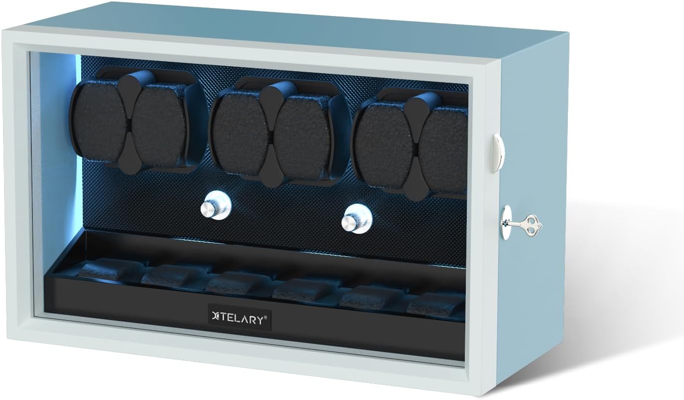 XTELARY Lockable Automatic Watch Winder - 4/6/8/12 Watch Storage, 4 Rotation Modes, Quiet Motor, Backlight