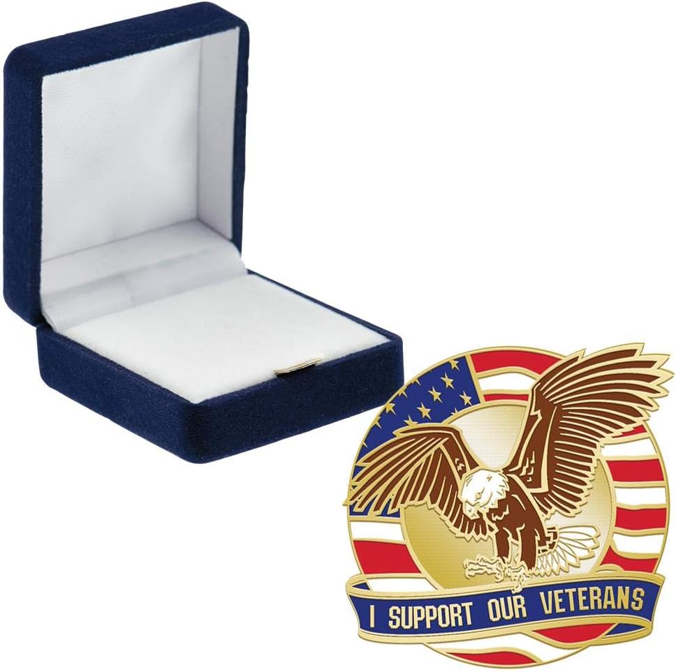 Crown Awards I Support Veterans Pins, I Support Veterans Pin with Blue Velvet Presentation Case, Prime