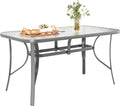 TLSUNNY Patio Outdoor Table W/ 1.69″ Umbrella Hole, 30'X 55' Rectangular Tempered Glass Patio Dining Table for 6, Outdoor Metal Furniture, All-Weather Use, for Patio, Graden, Backyard (Grey)