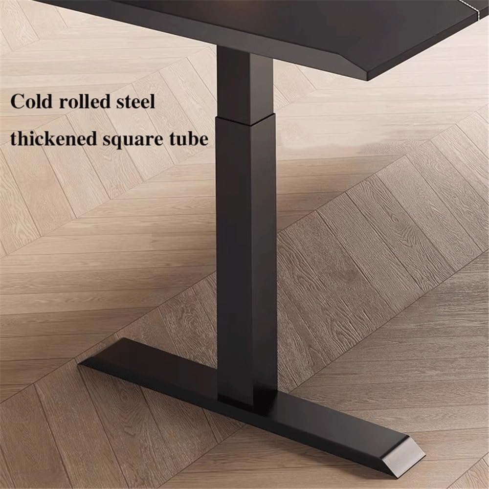 Home Adjustable Height L-Shaped Leather PC Desk, Electric Corner Standing, Sit Stand Workstation with Charging Outlets Office(M)