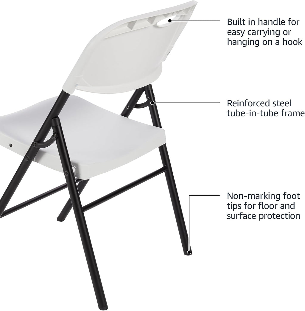 Amazon Basics Foldable Portable Plastic Chair, 350-Pound Capacity, White, 4-Pack