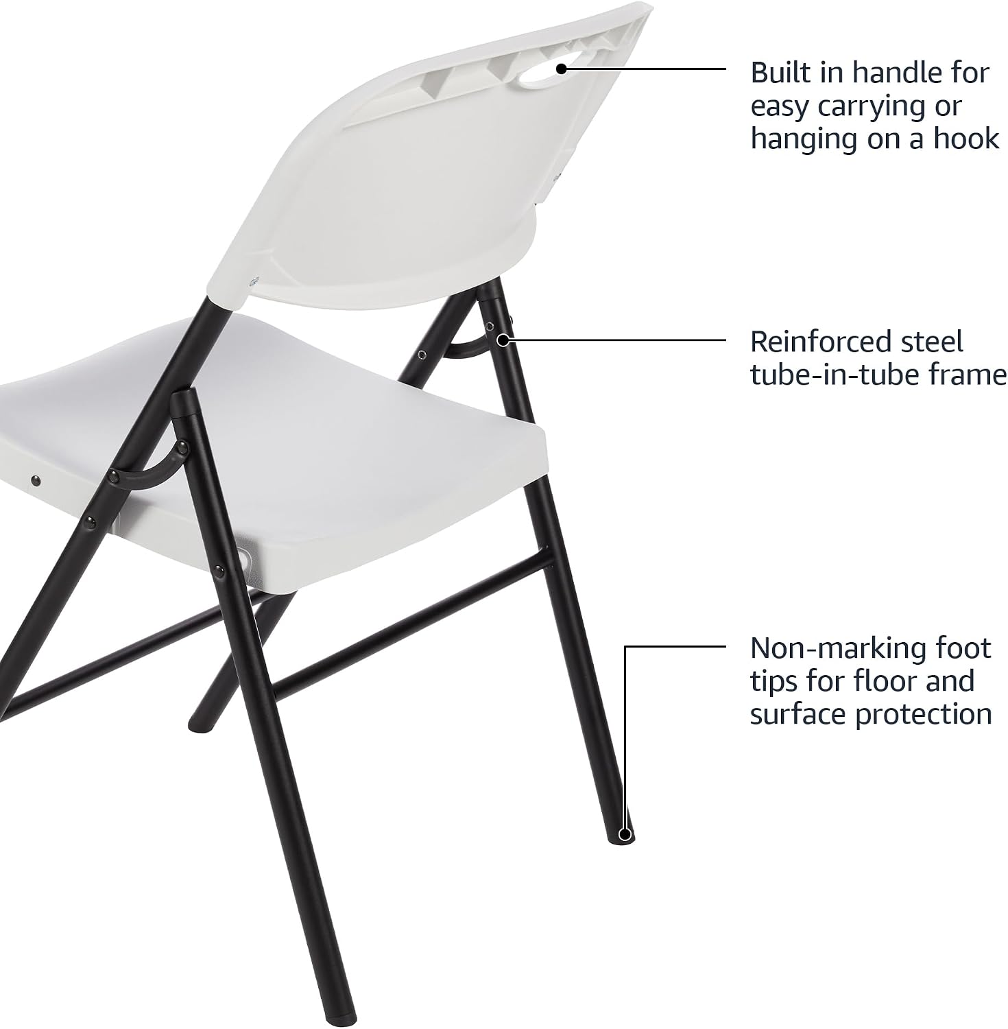 Amazon Basics Foldable Portable Plastic Chair, 350-Pound Capacity, White, 4-Pack