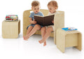 Costzon Kids Table and Chair Set, All in 1 Birch Wood Activity Table, Bench, Storage Shelves, Desk for Children Reading, Arts, Crafts, Snack Time, Fully Assembled, Toddler Table & Chair Set (Natural)