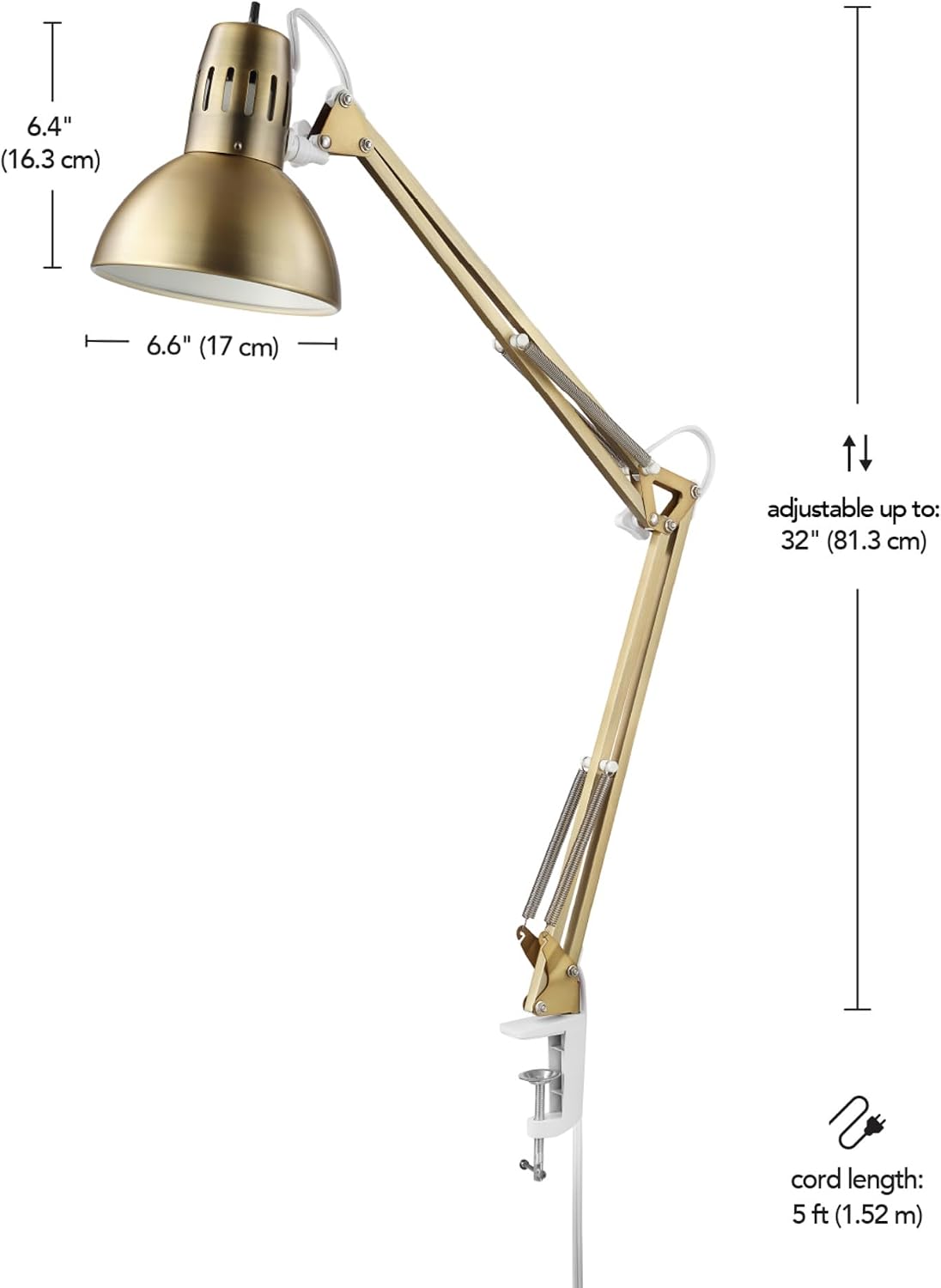 31.5' Multi-Joint Desk Lamp with Metal Clamp, Black, On/Off Rotary Switch on Shade, Partially Adjustable Swing Arm, Home Essentials, Reading Light, Office Décor