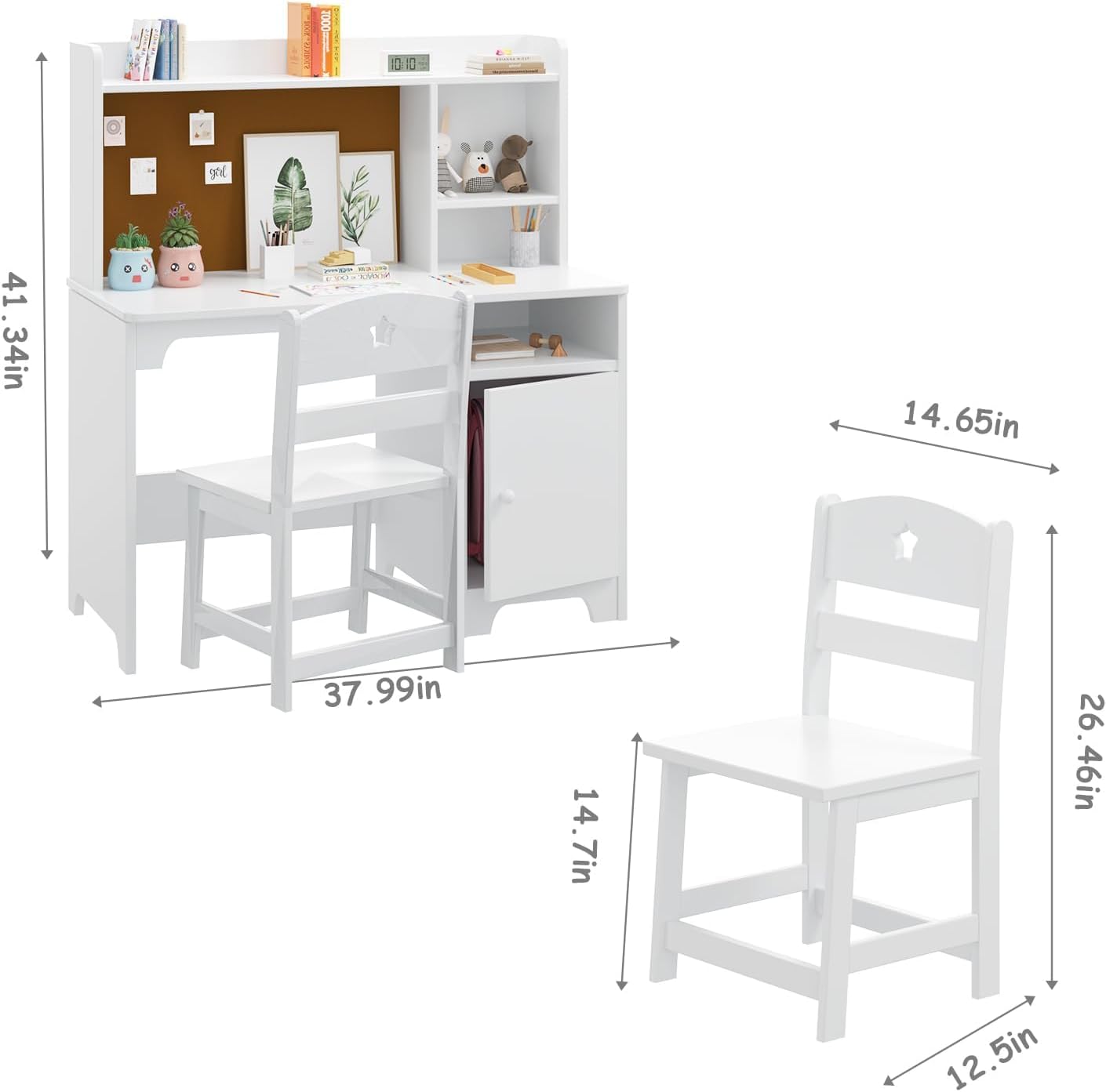 GarveeHome Kids Desk & Chair Set with Hutch, Storage Cabinet, Wooden Children Student Writing Table Computer Workstation for Kids Bedroom & Study Room