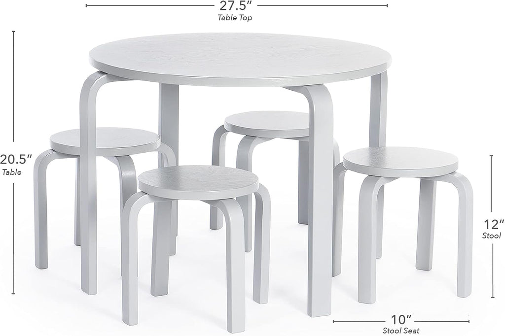 Guidecraft Nordic Table and Stools Set for Toddlers: Gray - Stacking Bentwood Stools with Curved Wood Activity Play Table - Toddler's Modern Kitchen, Playroom and Classroom Furniture