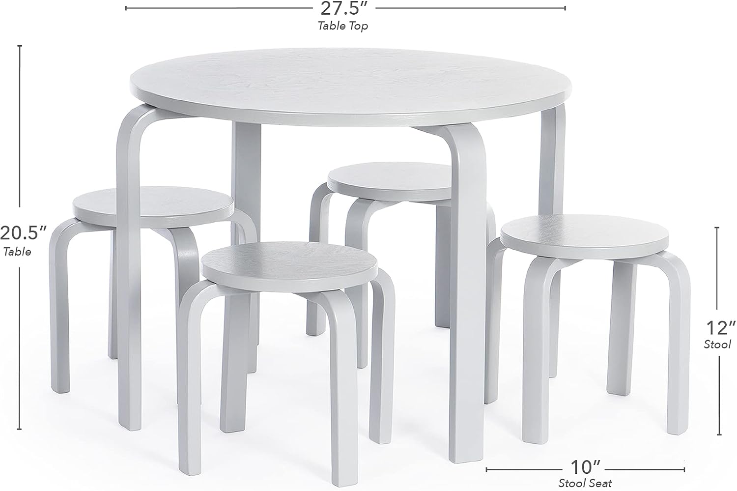Guidecraft Nordic Table and Stools Set for Toddlers: Gray - Stacking Bentwood Stools with Curved Wood Activity Play Table - Toddler's Modern Kitchen, Playroom and Classroom Furniture