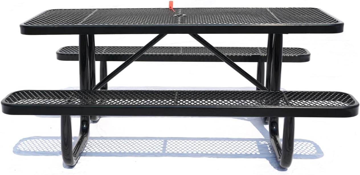 Heavy Duty 6' Rectangular Picnic Table, Expanded Metal, Black (72' Long)