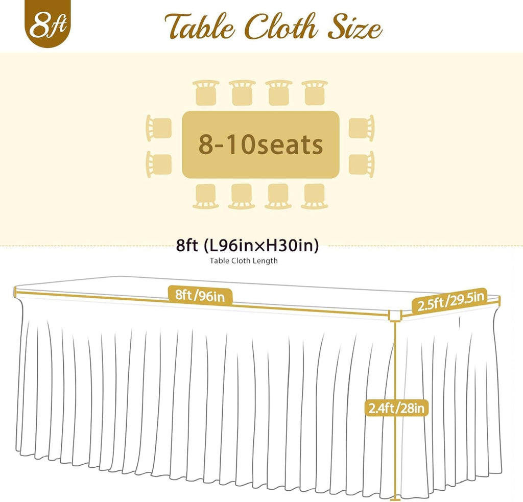 Besutolife 6 Pack Ivory Spandex Tablecloth for 8ft Rectangle Tables Fitted Table Cloth Stretch Table Covers Skirt 8ft Rectangular Tablecloths for Banquet Parties Wedding Decorations