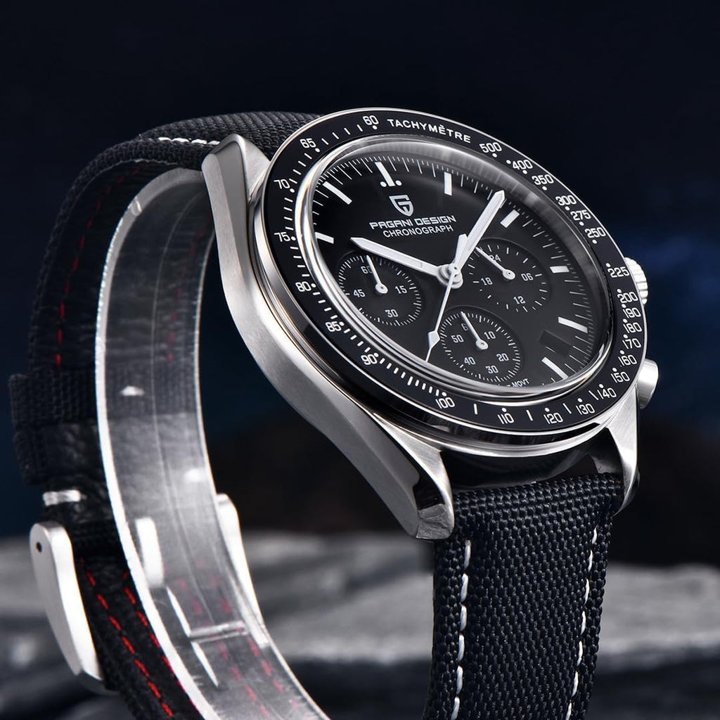 Pagani Design 1701 Men's Watch, Chronograph, VK63 Japanese Quartz Movement, Stainless Steel Bracelet, Water Resistant to 330 Feet (100 Meters), Sapphire Glass Wristwatch.