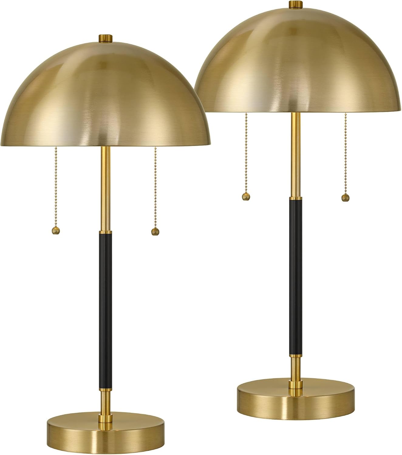360 Lighting Pierre 23' H Gold Black Metal Dome Pull Chain USB Table Lamp Set of 2