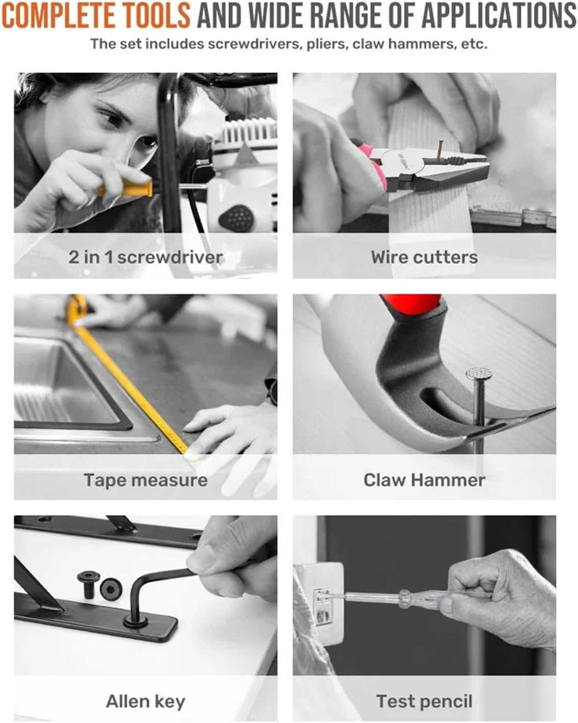 24 In 1 Multifunctional Home Repair Hand Tool Set Pliers Tape Measure Hammer Wrench Screwdriver Pink Hardware With Toolbox(24pcs pink)