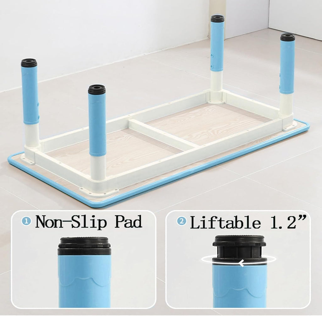 Garvee Kids Table and 6 Chair Set,47 in Modern Height Adjustable Toddler Table and 6 Chairs Set with Non-Slip Desk Legs&Organizer Graffiti Desktop,Preschool Activity Art Craft Tables for 6(Blue)