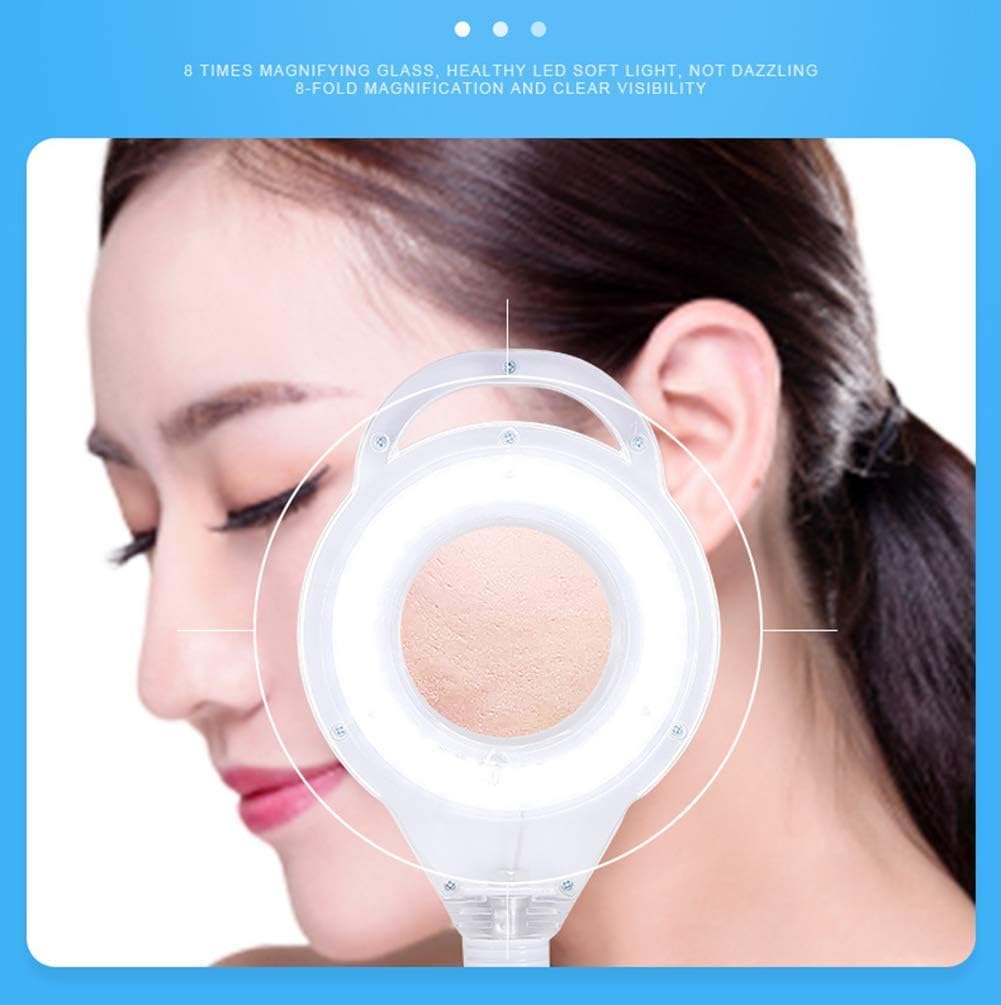 Magnifying Glass,Magnifier 8X Magnifier Lamp Floor Standing,Adjusting Light, Magnifying Light Adjustable Wheels,Storage Tray, for Skincare Beauty Nail Manicure Tattoo Salon and Home Use