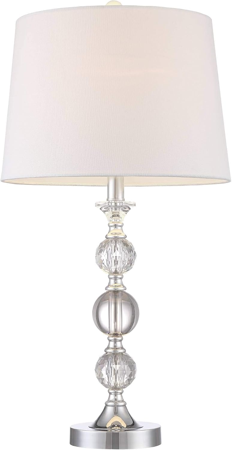 360 Lighting Solange 25' High Modern Table Lamps Set of 2 with Smart Sockets Silver Finish Metal Crystal Living Room Bedroom Bedside Nightstand House Office Home Reading Kitchen White Shade