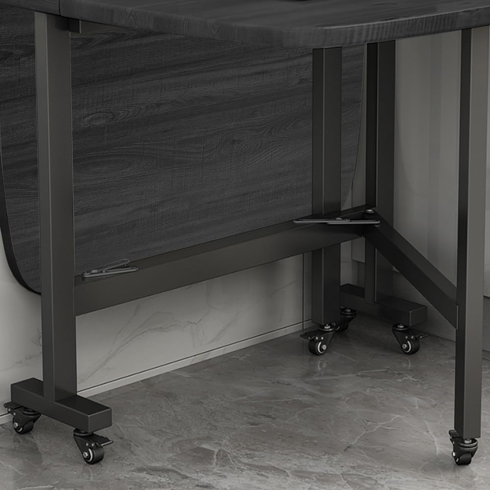 Multifunction Table Drop Leaf Dining Table - 47' Wooden Foldable Kitchen Table with 6 Wheels (Black)