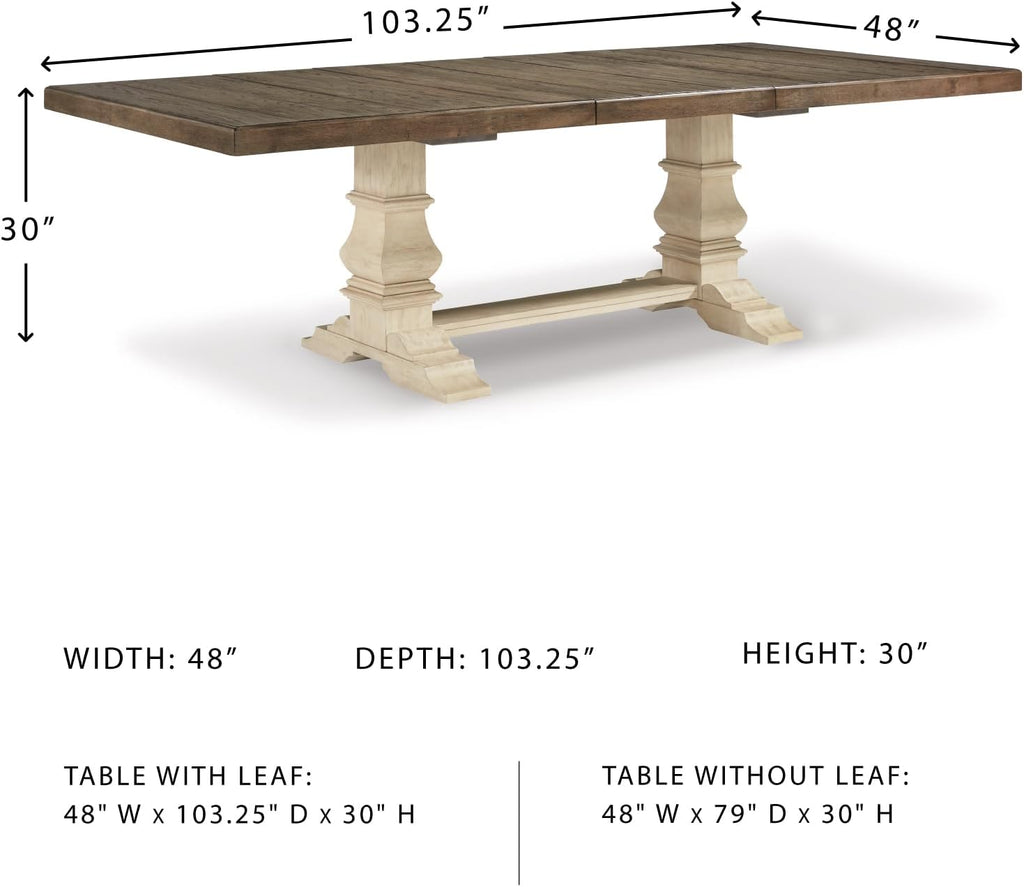 Signature Design by Ashley Bolanburg Farmhouse Extension Dining Table with Removable Center Leaf and Trestle Base, Dark Brown & White