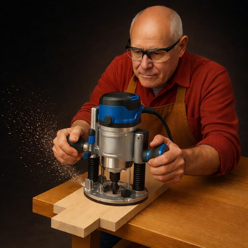 12 Amp Variable-Speed Fixed Base Router with Plunge Base Kit (HE041), 10,000–25,000 RPM, Soft Start, Microfine Depth Control – Compatible with HERCULES Routers