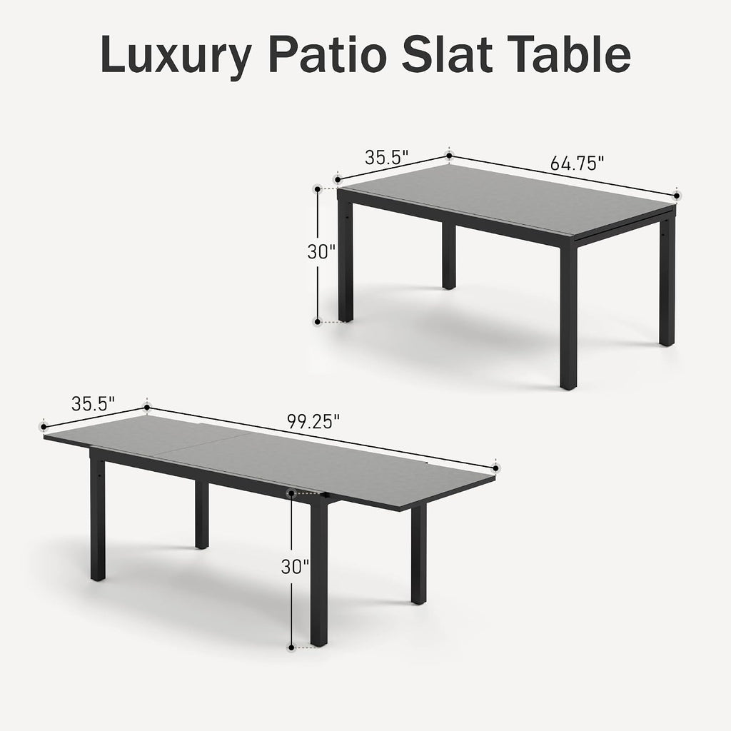 PHI VILLA Extra Large Expandable Patio Dining Table 99.2' × 35.5' Metal Outdoor Table for 6-10 Person, Metal Outdoor Dining Table with E-Coating for Garden Deck Yard- (Black)