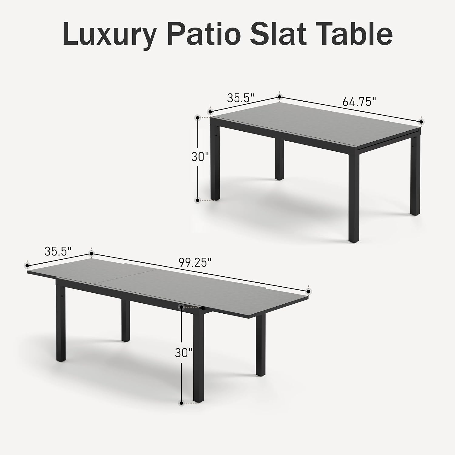 PHI VILLA Extra Large Expandable Patio Dining Table 99.2' × 35.5' Metal Outdoor Table for 6-10 Person, Metal Outdoor Dining Table with E-Coating for Garden Deck Yard- (Black)
