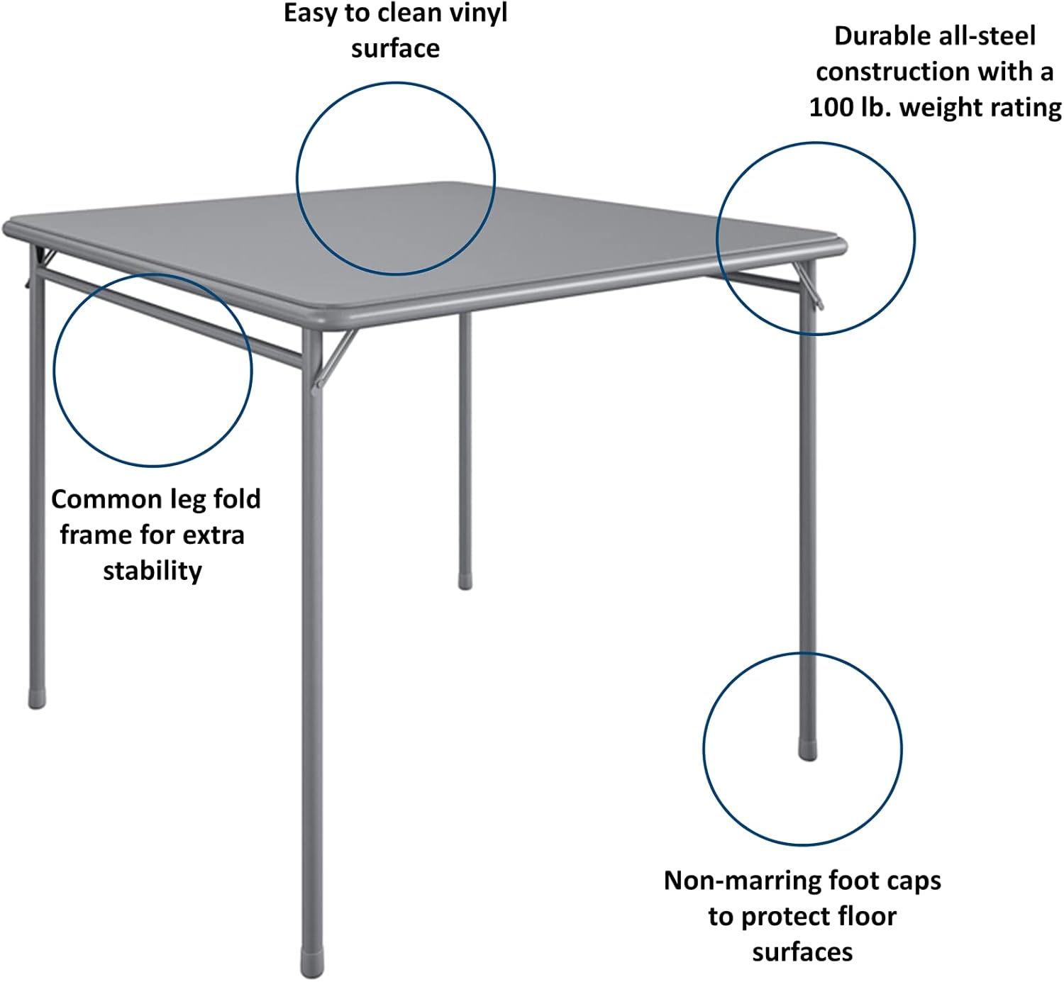 CoscoProducts Premium 5-Piece Table & Chair Dining Set, with 34' Vinyl Top Card Table and 4 Fabric Padded Seat & Back Folding Chairs, Gray