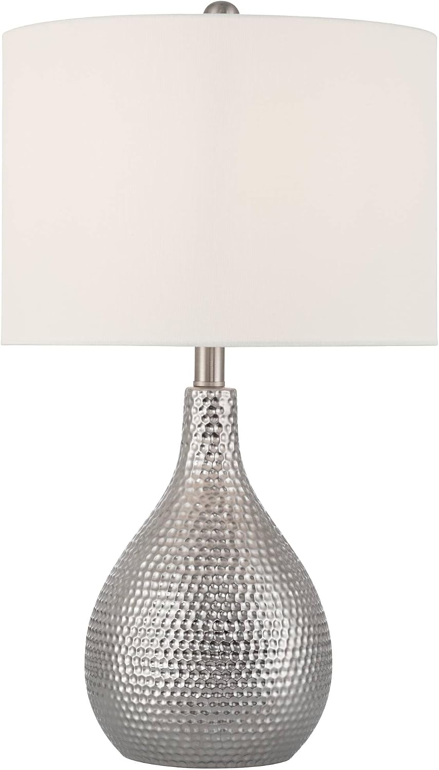360 Lighting Titus 24 1/2' High Modern 3-Way Table Lamps Set of 2 Hammered Silver Fabric Shade Living Room Bedroom Bedside Nightstand House Office Home Reading Kitchen Entryway Console Family