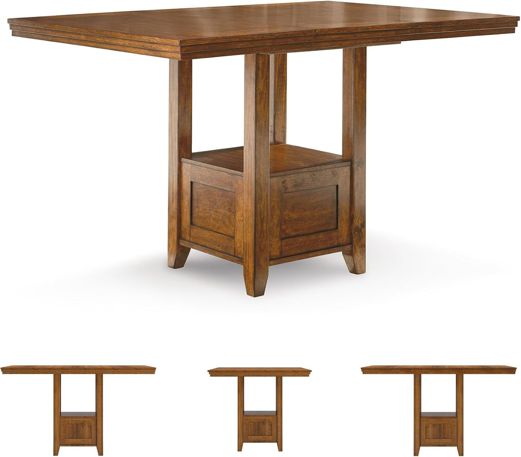 Signature Design by Ashley Ralene Rectangular Counter Height Dining Room Extension Table, Seats 6, Fixed Shelf, Wood, 42.25' W x 60.25' D x 36' H, Medium Brown