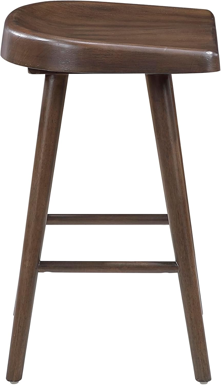 Lexicon Counter Height Stools Set of 2, Sturdy Acacia Wood Frame Saddle Seat Bar Chairs, Rustic Backless Kitchen Island Seating for Dining Room, Home Bar, Breakfast Nook, Brown