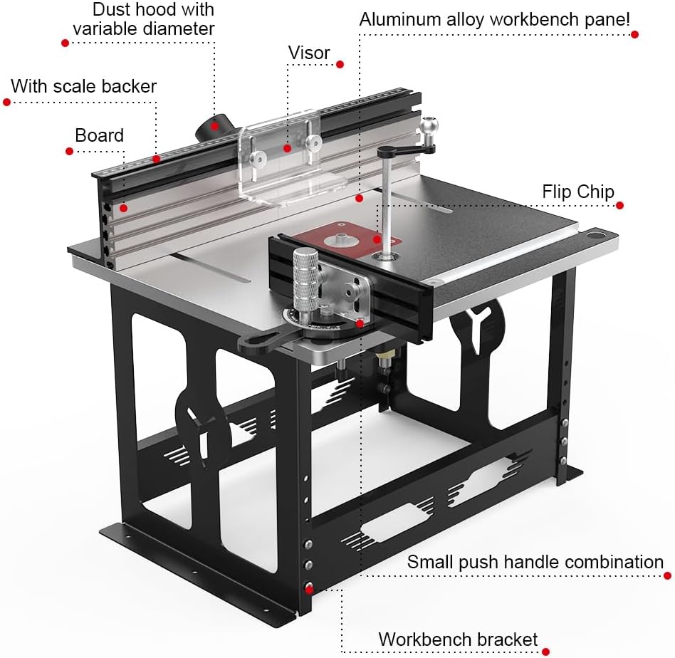 Bench Top Router Table, Full Size Portable Router Table, Workshop Table Router, Workbench Accessory (Black, Imperial)