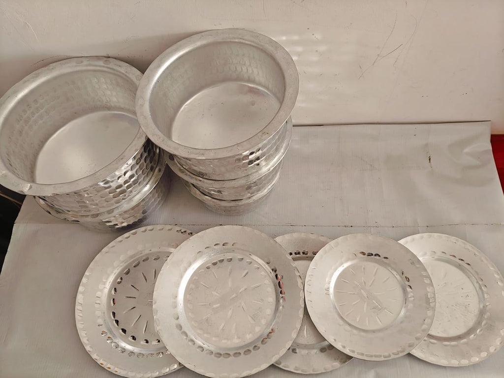 Aluminium Hammered Tope Set with Lid | Patila Set of 5 (900 ML, 1.2L, 1.5L, 1.8L & 2.3L) |Food-Grade Aluminium Kitchen Utensils for Traditional Indian Cooking | Utensils Set for Kitchen