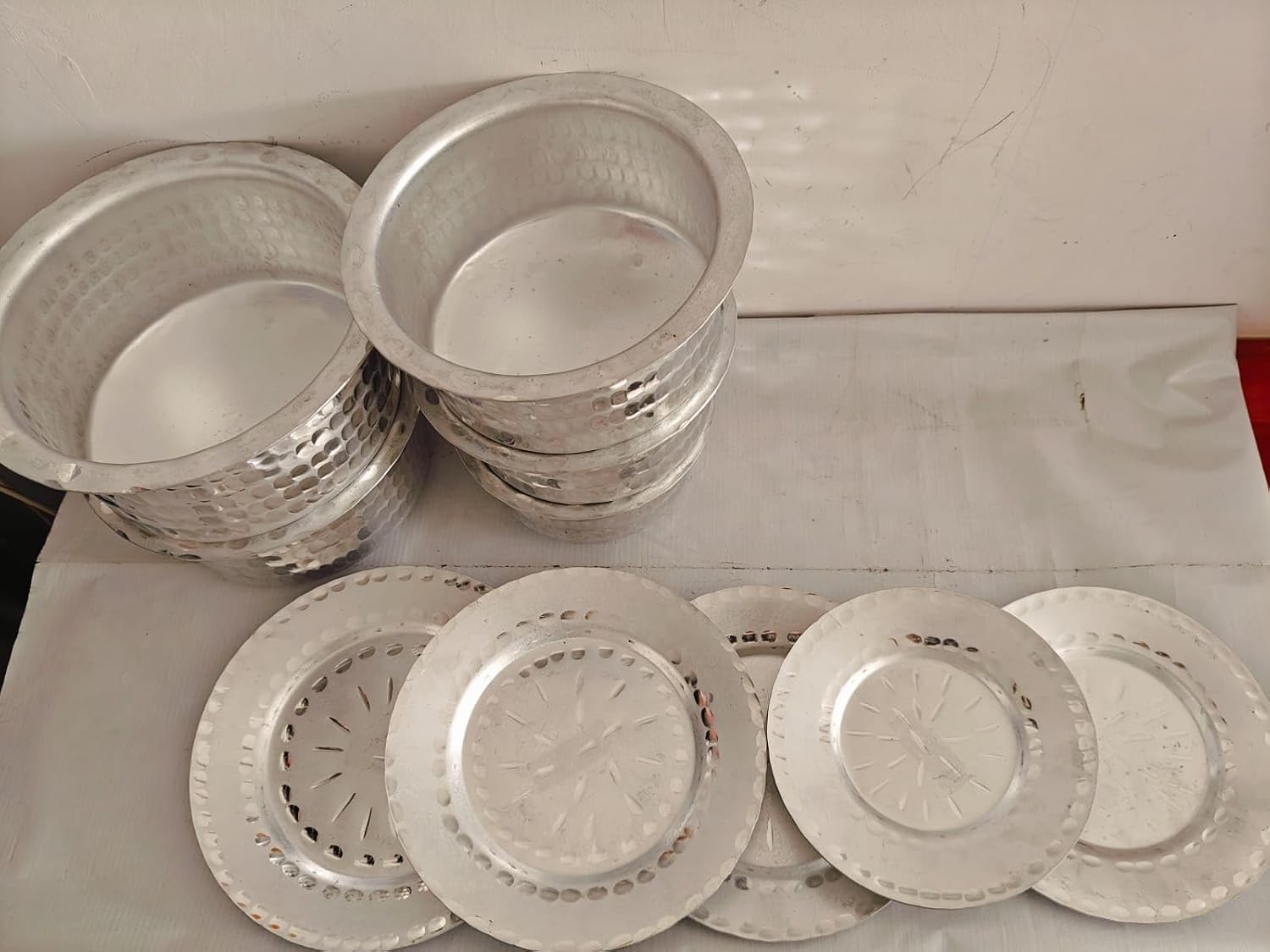 Aluminium Hammered Tope Set with Lid | Patila Set of 5 (900 ML, 1.2L, 1.5L, 1.8L & 2.3L) |Food-Grade Aluminium Kitchen Utensils for Traditional Indian Cooking | Utensils Set for Kitchen