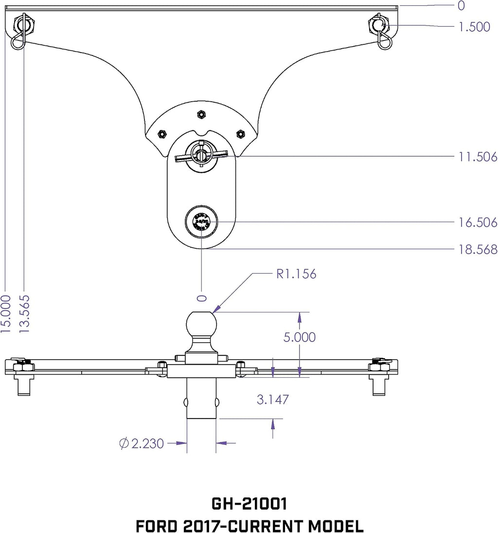 GEN-Y Hitch GH-21001 GoosePuck 5' Offset Ball-Puck Mount for Ford 2017 to Current 25K Towing (with STD Ball Assy and 101177)
