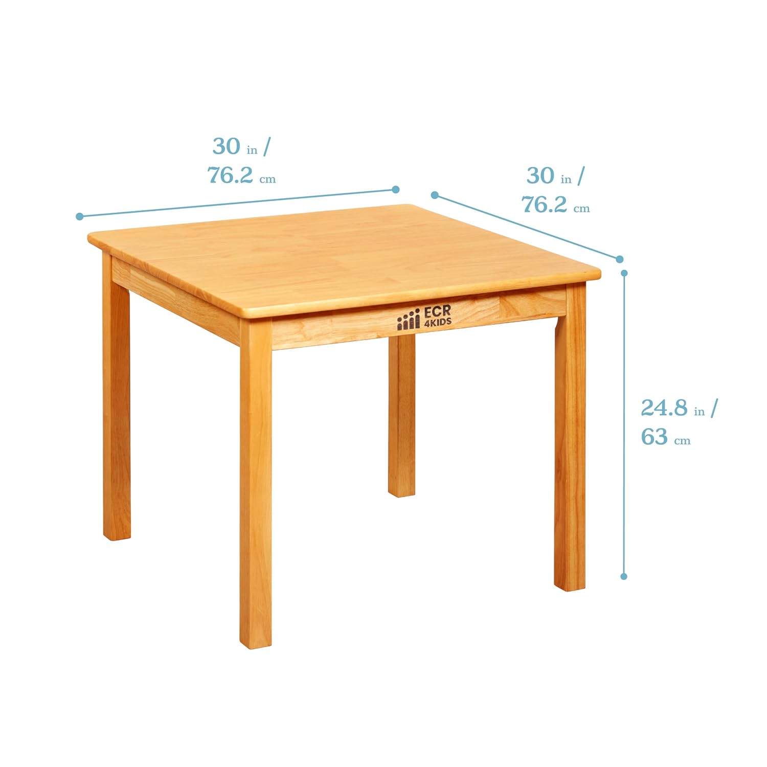 ECR4Kids 30in D Square Hardwood Table with 24in Legs and Two 14in Chairs, Kids Furniture, Honey, 3-Piece