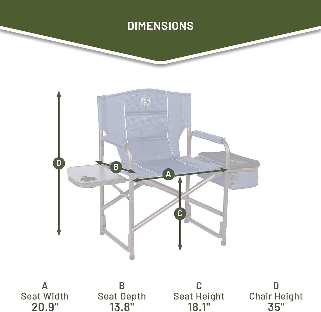TIMBER RIDGE Folding Camping Chair with Cooler Bag, Director Chair Foldable with Side Table for Adults, Camp Chairs for Outdoor, Lawn, Sports, Fishing, Heavy Duty Supports 300lbs, Blue