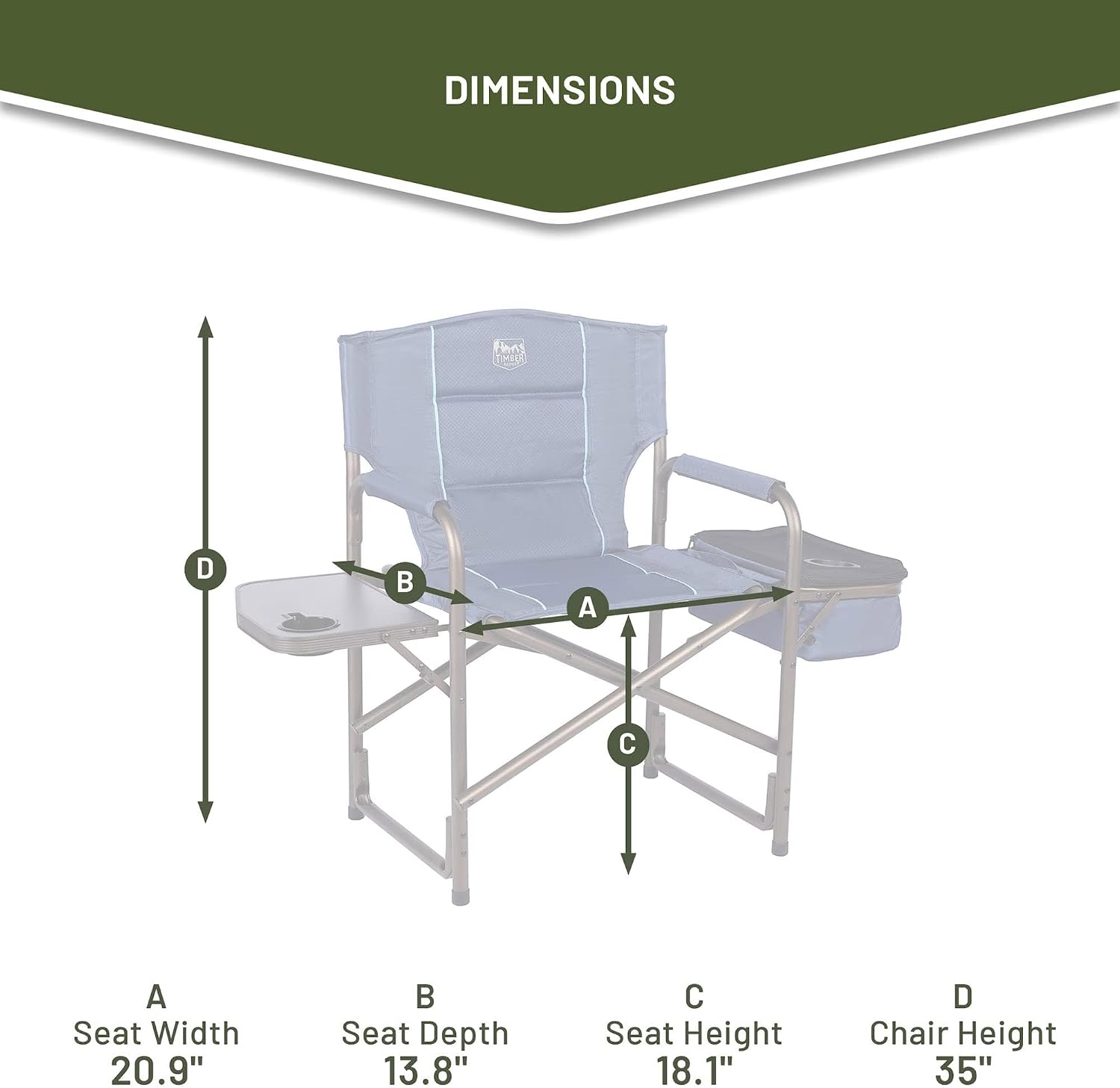 TIMBER RIDGE Folding Camping Chair with Cooler Bag, Director Chair Foldable with Side Table for Adults, Camp Chairs for Outdoor, Lawn, Sports, Fishing, Heavy Duty Supports 300lbs, Blue