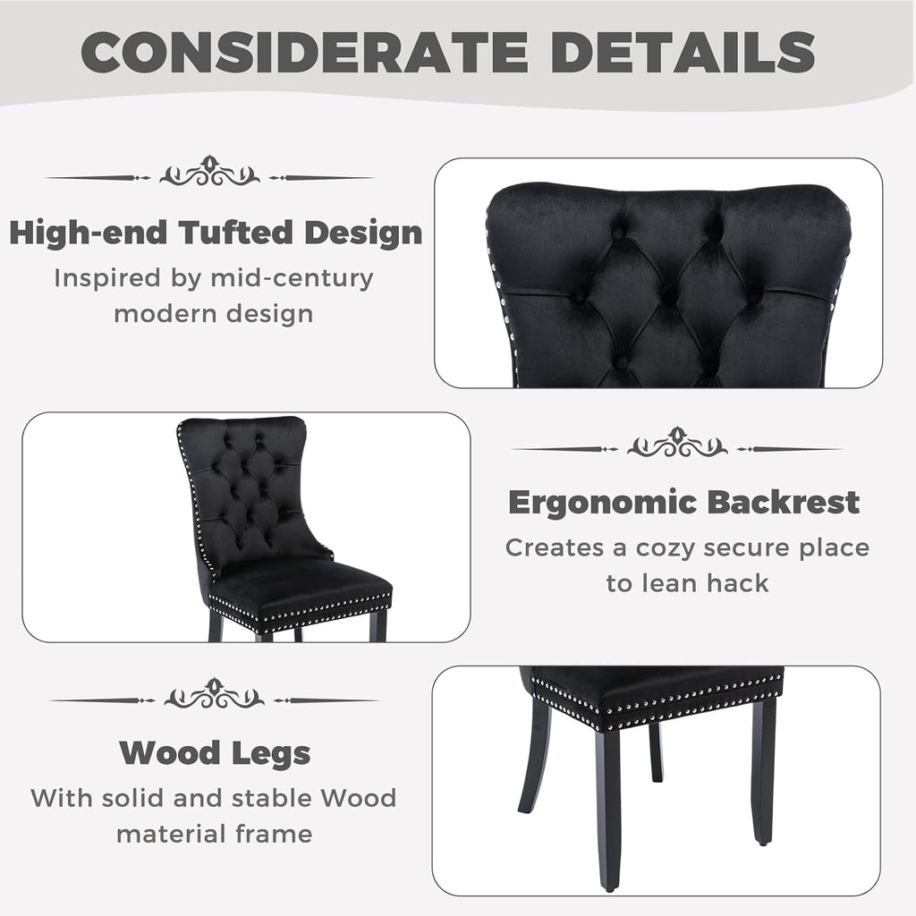 51 Inch Glass Dining Table Set for 4, Rectangular Glass Kitchen Table with 4 Upholstered Velvet Accent Chairs, 5 Piece Modern Dining Room Set, for Home, Apartment, Small Spaces - Black Black