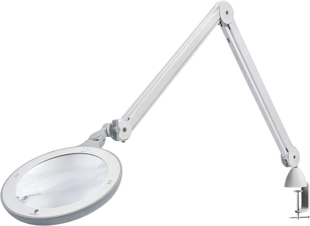 Omega 7 LED Magnifying Lamp – 7' Acrylic Lens, 3 Diopter (1.75X) Magnification, 6,300 Lux at 6', 4 Brightness Levels, Adjustable Arm, Professional-Grade Light for Precision Tasks
